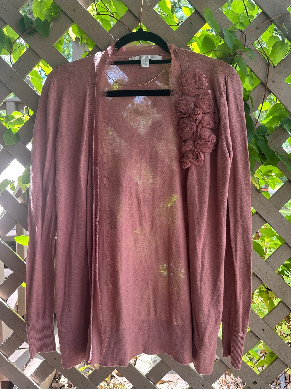 4/$20 LC Lauren Conrad Dusty Rose Open-Front Cardigan with Floral Rosettes